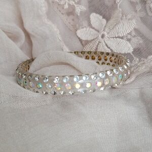 Vintage Clear Lucite Bangle Bracelet with Aurora Borealis Rhinestones 8 Inch
